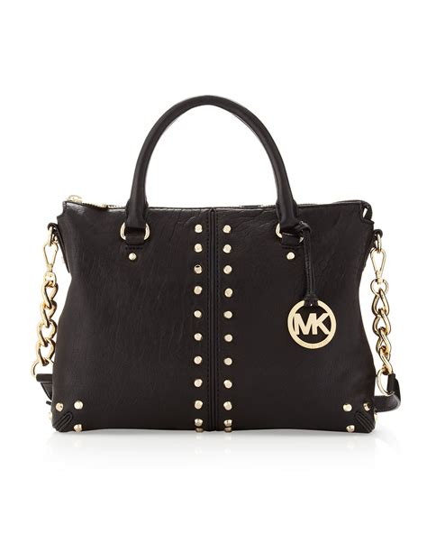 michael kors black leather handbag|michael kors black studded bag.